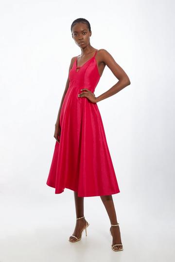 Fluid Tailored Metallic Full Skirted Midaxi Dress bright pink